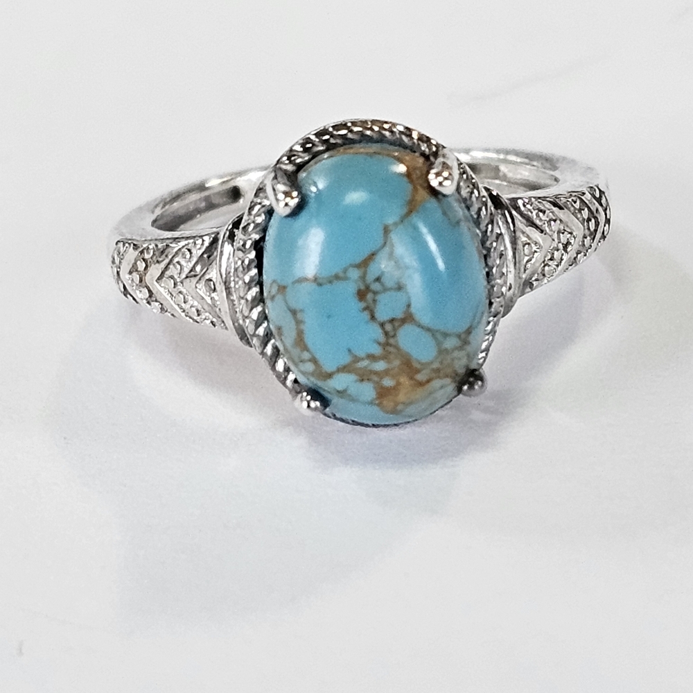 Genuine Turquoise Ring in Platinum over Sterling Silver Sz 5! - Picture 7 of 7